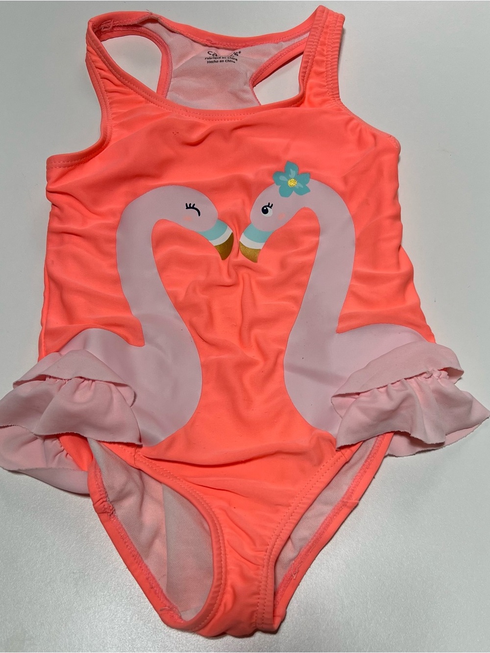 Carter's Neon Coral Flamingo Ruffle One-Piece Swimsuit